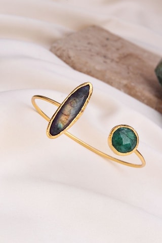 Bracciale bangle - Laminato oro giallo, labradorite e agata