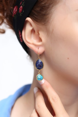 Orecchini laminato oro giallo - Turchesi e lapislazzuli