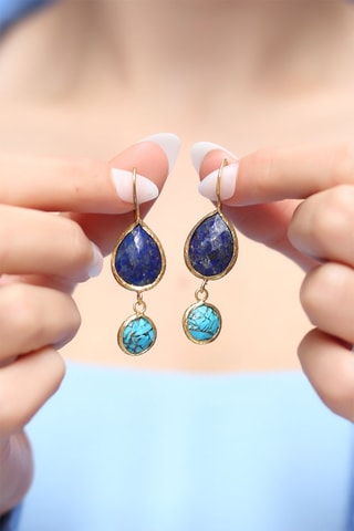 Orecchini laminato oro giallo - Turchesi e lapislazzuli