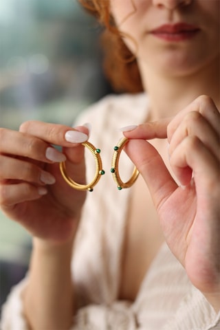 Orecchini a semicerchio - Laminato oro giallo e malachiti