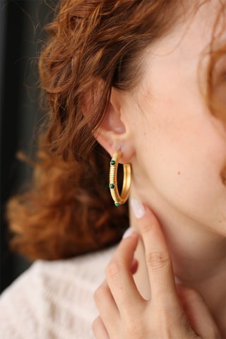 Orecchini a semicerchio - Laminato oro giallo e malachiti