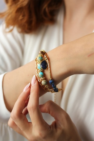 Bracciale multifilo - Placcato oro giallo e lapislazzuli