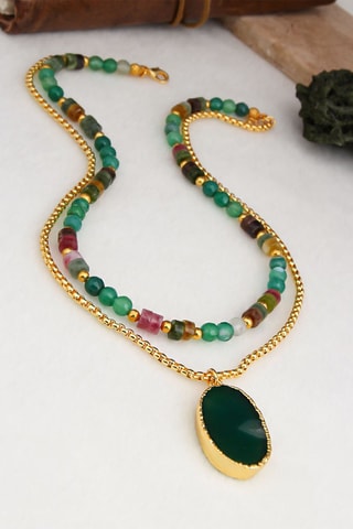 Collana doppio giro - Laminato oro giallo, quarzo e perle coltivate