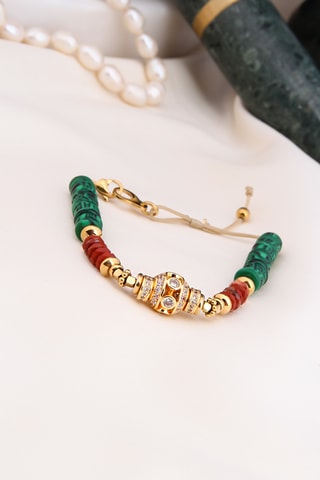 Bracciale - Placcato oro giallo, malachiti e occhi di tigre