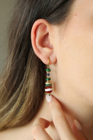 Orecchini - Placcato oro giallo, malachiti e agate