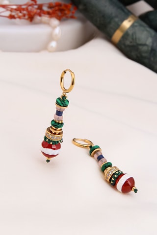 Orecchini - Placcato oro giallo, malachiti e agate