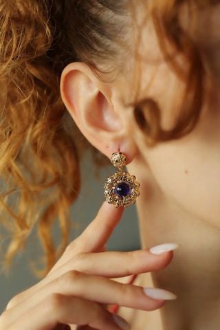 Orecchini - Placcato oro giallo e occhi di gatto