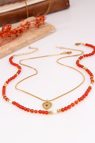 2 collane - Placcato oro giallo, agate e perle coltivate