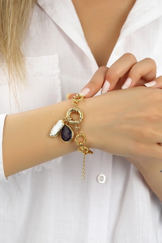 Bracciale - Bronzo, perle coltivata e occhio di gatto