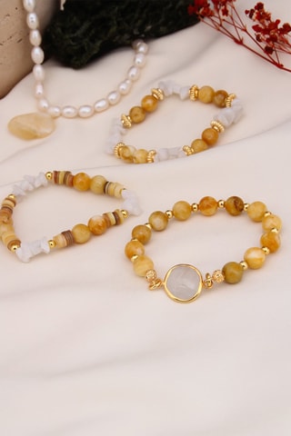 3 bracciali - Placcato oro giallo, pietre di luna e madreperla