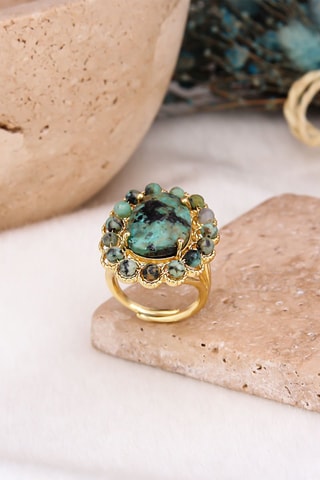 Anello - Laminato oro giallo e turchese