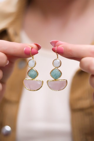 Orecchini Pietra di luna, amazzonite e quarzo rosa
