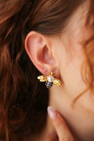 Orecchini laminato oro fino giallo - Perla e zircone