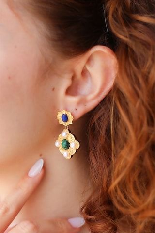 Orecchini - Malachiti e perle coltivate