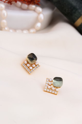 Orecchini - Placcato oro giallo, perle coltivate e zirconi