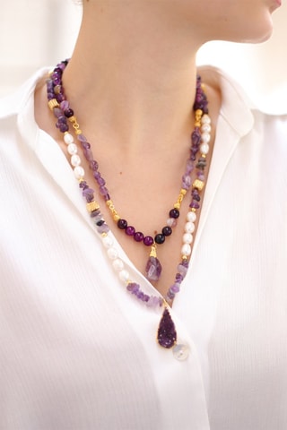 Collana Ametista e perla coltivata
