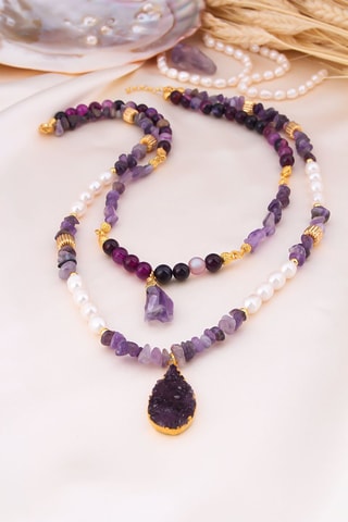 Collana Ametista e perla coltivata