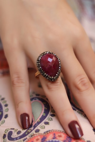 Anello - Laminato oro fino giallo, agata ed ematite