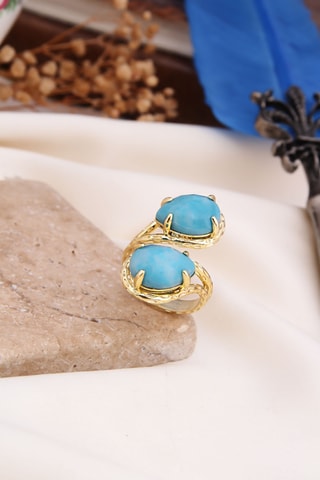 Anello - Placcato oro giallo e larimar