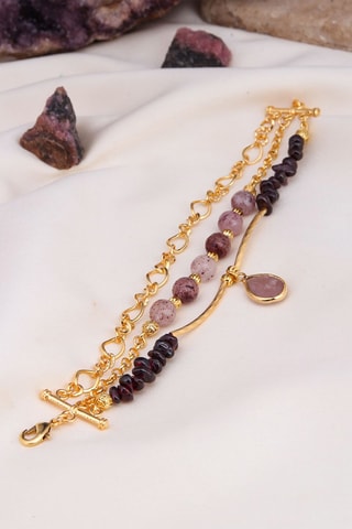 Bracciale - Placcato oro giallo e quarzo fragola