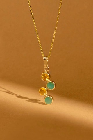 Colgante Quadra - Oro amarillo, esmeraldas y citrinos