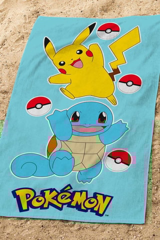 Telo mare Pikachu e Carapuce Pokémon - Blu e giallo - 70 x 120 cm