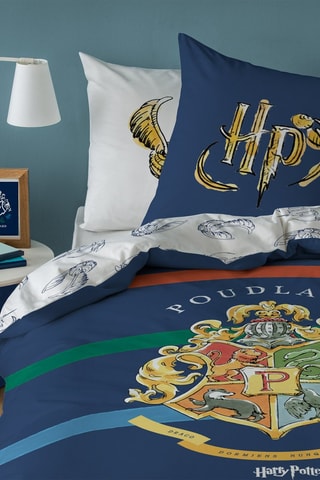 Parure copripiumino in cotone Hogwarts Harry Potter - Navy e bianco