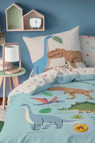 Parure copripiumino in cotone Jurassic World  - Celeste e bianco