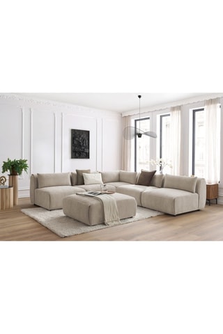 Canapé d'angle modulable et pouf Jeanne - Beige - 6 places - En tissu texturé