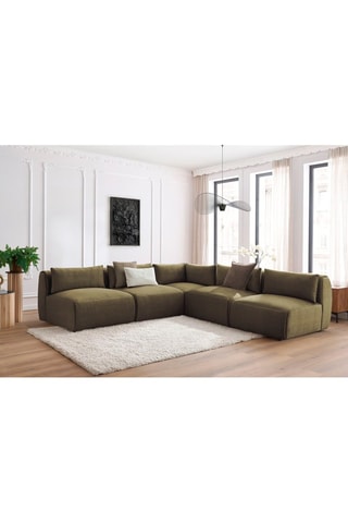 Canapé d'angle modulable Jeanne - Vert - 5 places - En tissu velours