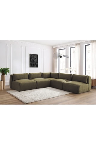 Canapé d'angle modulable Jeanne - Vert - 5 places - En tissu velours