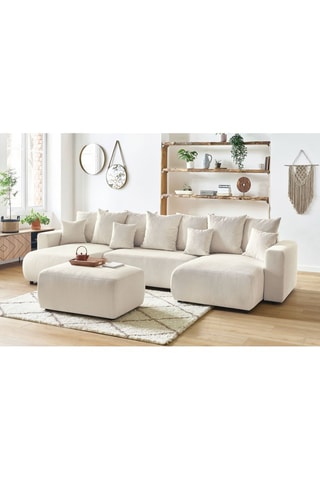 Canapé panoramique convertible et pouf Envy - Crème - Couchage 330 x 139 cm