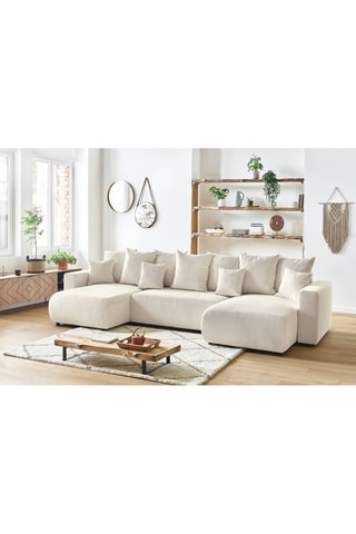 Canapé panoramique convertible et pouf Envy - Crème - Couchage 330 x 139 cm