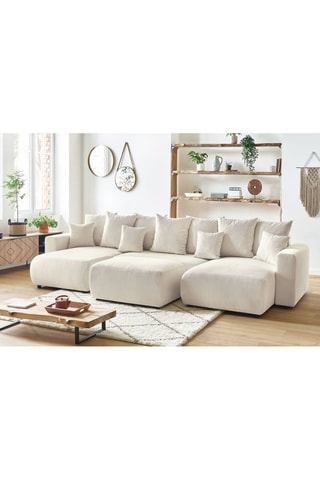 Canapé panoramique convertible et pouf Envy - Crème - Couchage 330 x 139 cm