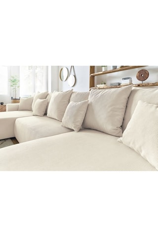 Canapé panoramique convertible et pouf Envy - Crème - Couchage 330 x 139 cm