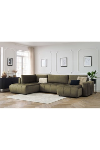 Canapé d'angle droit panoramique convertible Arsene - Vert - Couchage 135 x 325 cm