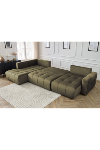 Canapé d'angle droit panoramique convertible Arsene - Vert - Couchage 135 x 325 cm