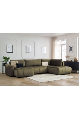 Canapé d'angle gauche panoramique convertible Arsene - Vert - Couchage 135 x 325 cm