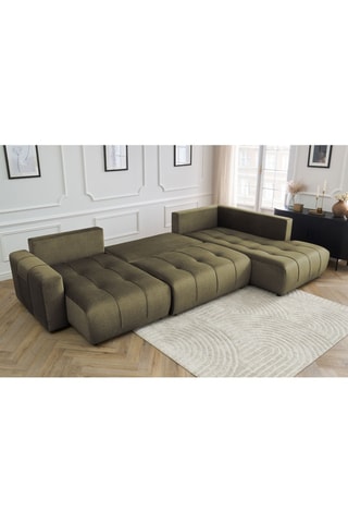 Canapé d'angle gauche panoramique convertible Arsene - Vert - Couchage 135 x 325 cm