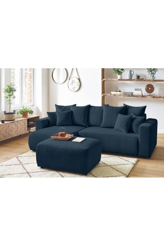 Canapé d'angle réversible convertible et pouf Envy - Bleu canard - Couchage 231 x 130 cm