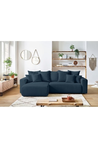 Canapé d'angle réversible convertible et pouf Envy - Bleu canard - Couchage 231 x 130 cm