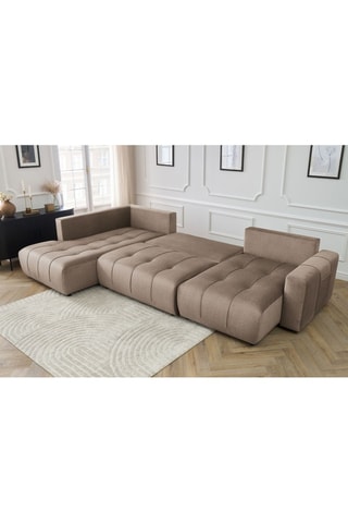 Canapé d'angle droit panoramique convertible Arsene - Taupe - Couchage 135 x 325 cm