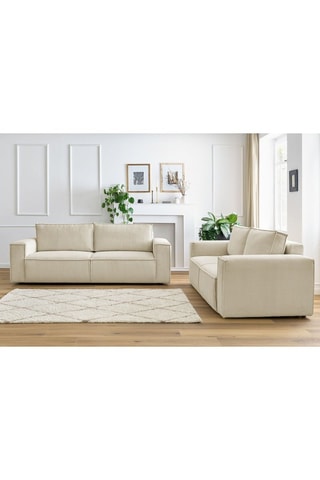 Canapé Nihad - Beige - 3 et 2 places - En tissu velours