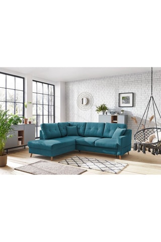 Canapé d'angle gauche convertible Sweden - Bleu canard - Couchage 130 x 200 cm