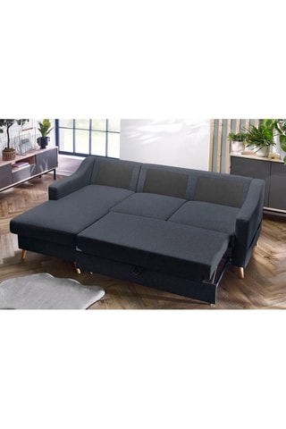 Canapé 4 places d'angle gauche convertible avec coffre Sweden - Gris foncé - Couchage 128 x 196 cm