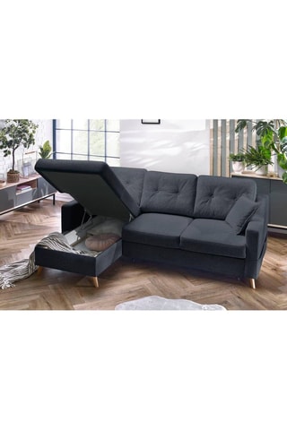 Canapé 4 places d'angle gauche convertible avec coffre Sweden - Gris foncé - Couchage 128 x 196 cm