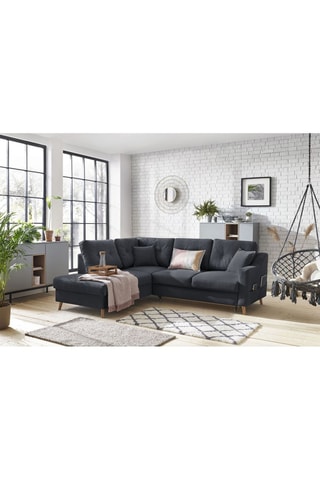 Canapé d'angle gauche convertible avec coffre Sweden - Anthracite - Couchage 128 x 196 cm