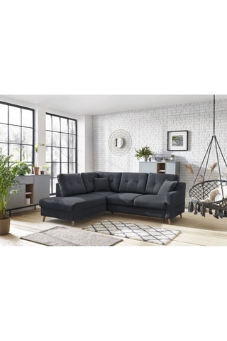 Canapé d'angle gauche convertible avec coffre Sweden - Anthracite - Couchage 128 x 196 cm