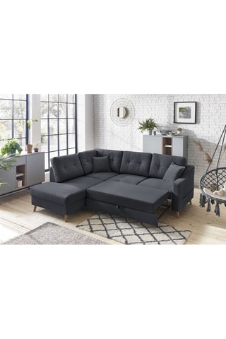 Canapé d'angle gauche convertible avec coffre Sweden - Anthracite - Couchage 128 x 196 cm