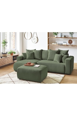 Canapé d'angle réversible convertible et pouf Envy - Kaki - Couchage 231 x 130 cm